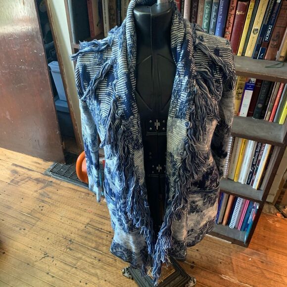 American Eagle blue and white southwest S drape front cardigan - Picture 1 of 3